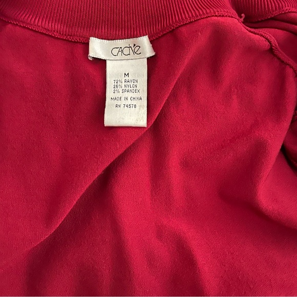 Red Rhinestone Embellished Ruched Long Sleeve Turtleneck Zip-up Blouse - Picture 8 of 8